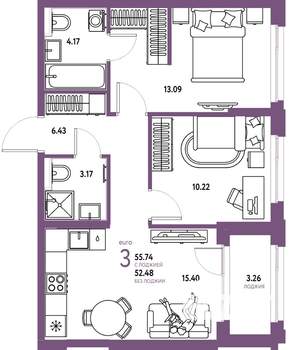 3-к квартира, вторичка, 56м2, 18/25 этаж