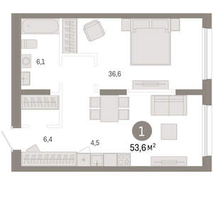 1-к квартира, вторичка, 54м2, 7/17 этаж