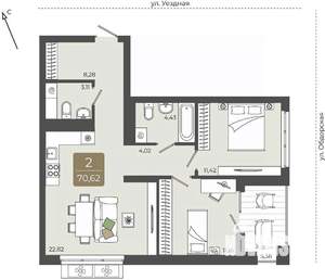 2-к квартира, вторичка, 71м2, 3/15 этаж