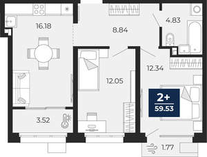 2-к квартира, вторичка, 58м2, 2/24 этаж