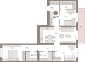 3-к квартира, вторичка, 98м2, 5/7 этаж