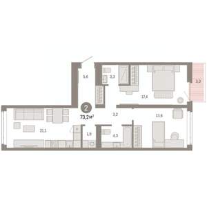 2-к квартира, вторичка, 73м2, 3/9 этаж