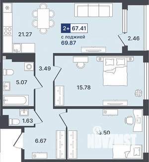 2-к квартира, строящийся дом, 67м2, 8/8 этаж