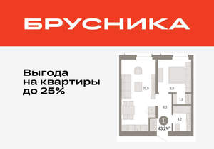 1-к квартира, вторичка, 43м2, 7/16 этаж