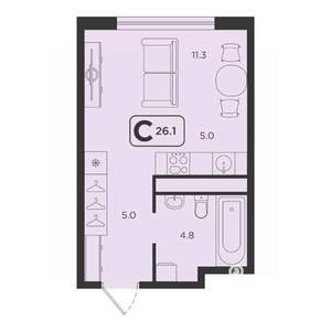 Студия квартира, строящийся дом, 26м2, 23/25 этаж