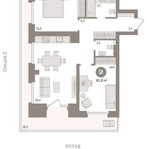 2-к квартира, вторичка, 81м2, 5/9 этаж