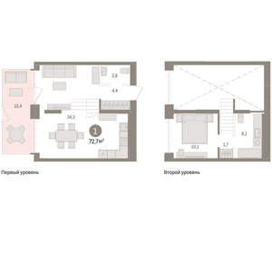 1-к квартира, вторичка, 73м2, 1/8 этаж
