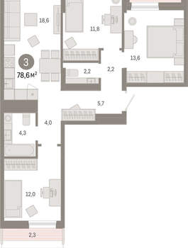 3-к квартира, вторичка, 79м2, 9/17 этаж