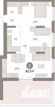 2-к квартира, вторичка, 83м2, 7/7 этаж