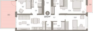 3-к квартира, вторичка, 107м2, 2/25 этаж