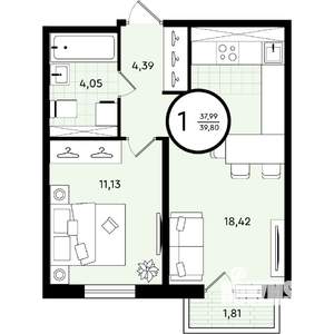 1-к квартира, вторичка, 40м2, 2/4 этаж