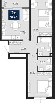 2-к квартира, вторичка, 68м2, 2/24 этаж