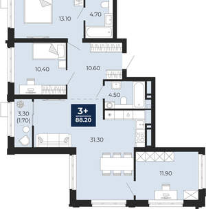 3-к квартира, вторичка, 88м2, 22/24 этаж