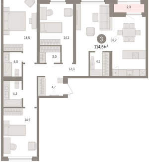 3-к квартира, вторичка, 114м2, 5/16 этаж