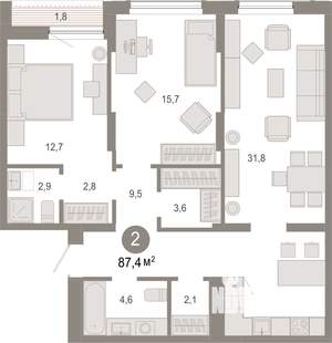 2-к квартира, вторичка, 87м2, 2/17 этаж
