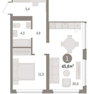 1-к квартира, вторичка, 46м2, 2/9 этаж