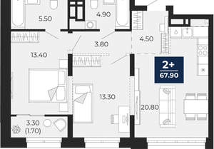 2-к квартира, вторичка, 68м2, 8/24 этаж