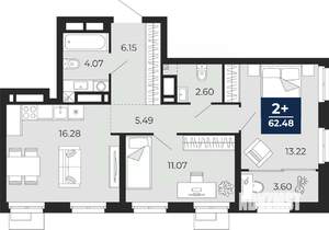 2-к квартира, вторичка, 62м2, 17/24 этаж