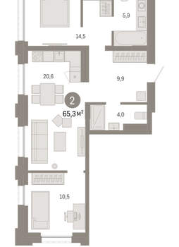 2-к квартира, вторичка, 65м2, 2/25 этаж