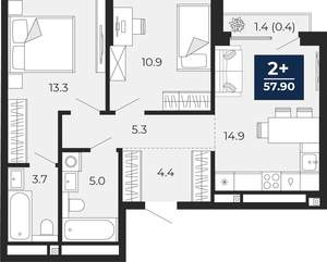 2-к квартира, вторичка, 58м2, 15/16 этаж