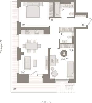 2-к квартира, вторичка, 81м2, 5/9 этаж