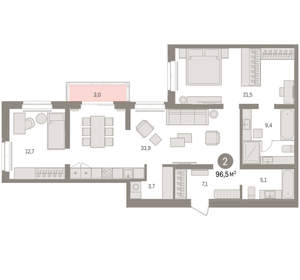 2-к квартира, вторичка, 96м2, 2/16 этаж