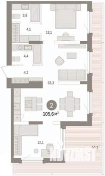 1-к квартира, вторичка, 106м2, 16/16 этаж