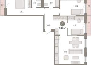 3-к квартира, вторичка, 94м2, 5/8 этаж