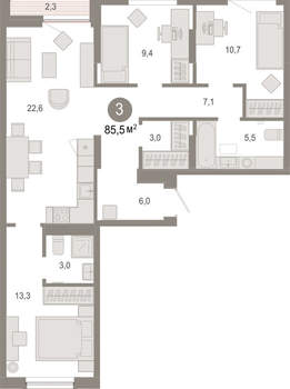 3-к квартира, вторичка, 85м2, 8/17 этаж