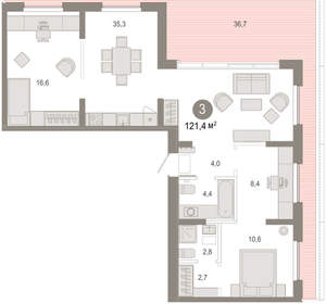 3-к квартира, вторичка, 121м2, 9/17 этаж