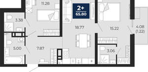 2-к квартира, вторичка, 66м2, 3/22 этаж