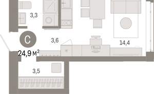 Студия квартира, вторичка, 25м2, 3/25 этаж