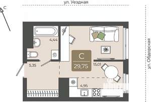Студия квартира, вторичка, 30м2, 3/15 этаж