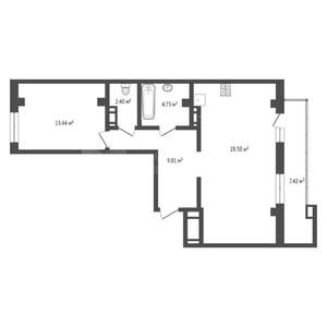 2-к квартира, вторичка, 58м2, 13/16 этаж