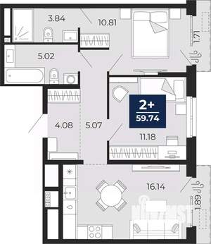 2-к квартира, вторичка, 60м2, 13/14 этаж