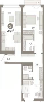 2-к квартира, вторичка, 70м2, 3/9 этаж