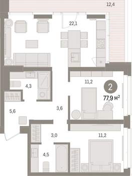 2-к квартира, вторичка, 78м2, 7/16 этаж