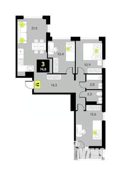 3-к квартира, вторичка, 75м2, 6/9 этаж