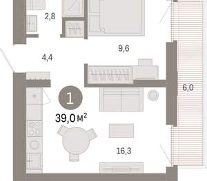 1-к квартира, вторичка, 39м2, 3/25 этаж