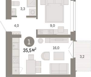 1-к квартира, вторичка, 35м2, 6/16 этаж