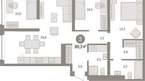 3-к квартира, вторичка, 90м2, 2/8 этаж