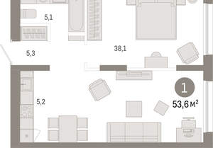 1-к квартира, вторичка, 54м2, 8/17 этаж