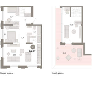 2-к квартира, вторичка, 122м2, 8/16 этаж