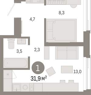 1-к квартира, вторичка, 32м2, 4/25 этаж
