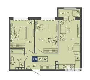 2-к квартира, строящийся дом, 54м2, 2/4 этаж