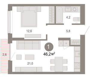 1-к квартира, вторичка, 46м2, 9/17 этаж