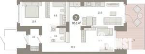 2-к квартира, вторичка, 95м2, 1/8 этаж