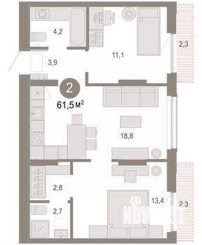 2-к квартира, вторичка, 62м2, 4/9 этаж
