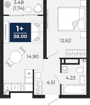 1-к квартира, вторичка, 36м2, 15/23 этаж