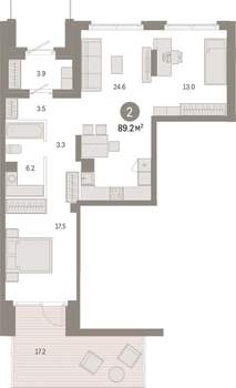 2-к квартира, вторичка, 89м2, 1/8 этаж